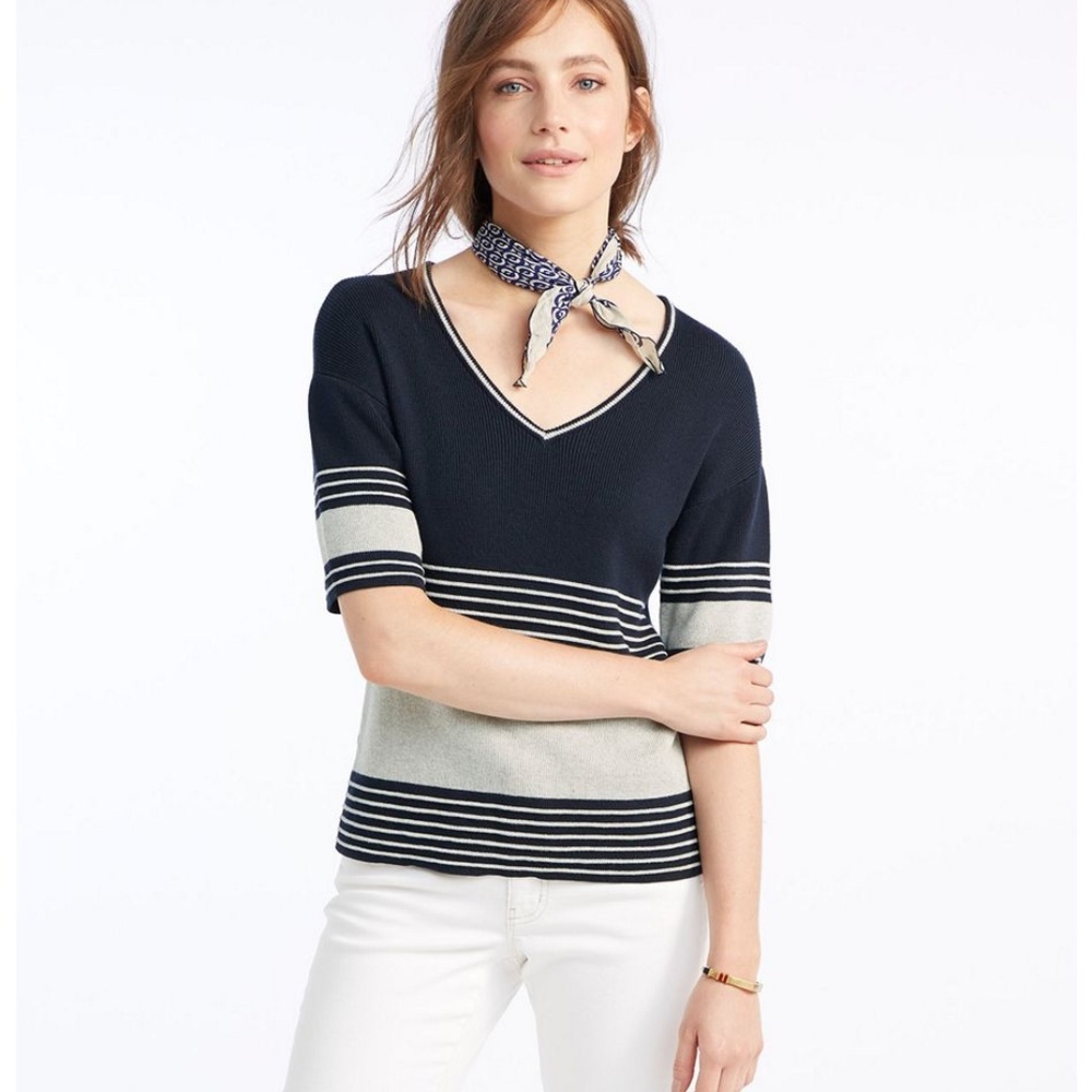 NWOT LL Bean striped v neck‎ sweater - Picture 2 of 6